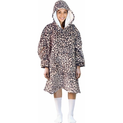 Cozy Noxxiez CH371 Leopard potlač hrejivá televízna mikinová deka s kapucňou pre teenagerov a dospelých