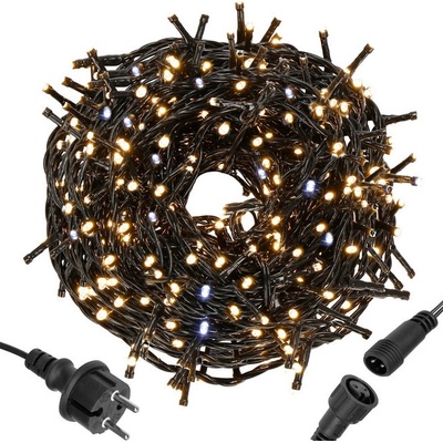 SPRINGOS LED světelný řetěz 25,5m 300LED IP44 teplá bílá + modré záblesky