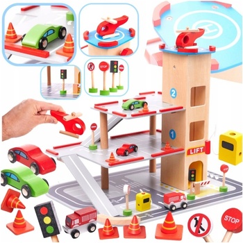 KIK dřevěná 4 patrová garáž s heliportem