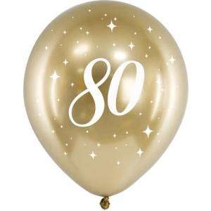 Party Deco Латексови Балони Хром, Злато с Бял Печат 80, 30см - (1 пакет / 6 бр. ) (chb14-1-80-019-6)