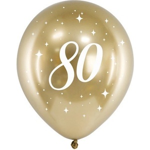 Party Deco Латексови Балони Хром, Злато с Бял Печат 80, 30см - (1 пакет / 6 бр. ) (chb14-1-80-019-6)