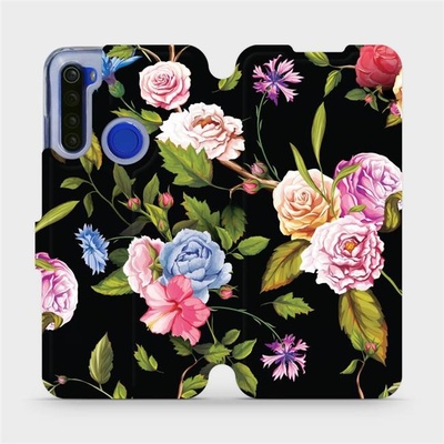 Pouzdro Mobiwear parádní flip Xiaomi Redmi Note 8T - VD07S Růže a květy na černém pozadí