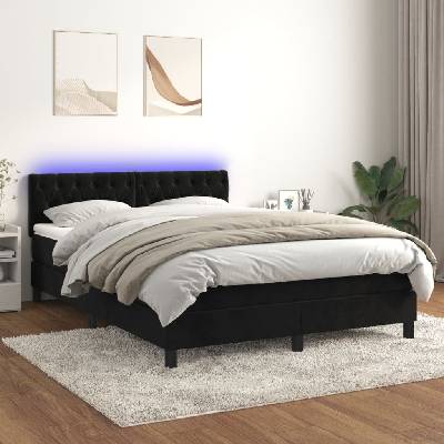 Petrashop 3134587 Boxspring postel s matrací a LED černá samet Černý