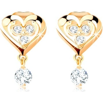 Šperky eshop zlaté náušnice kontúra pravidelného srdca číre trblietavé zirkóny GG102.20