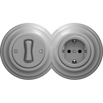 Kliklap - Ретро еднополюсен ключ № 1 и SCHUKO розетка 230V с рамка в сив цвят (KA0053E)