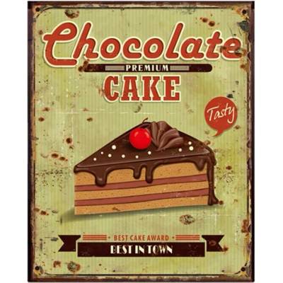 Zelená antik nástěnná kovová cedule Chocolate Cake – 25x1x33 cm