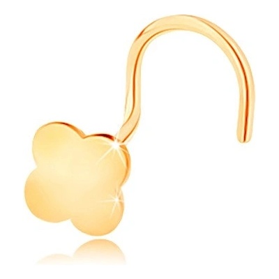 Šperky Eshop - Zahnutý piercing do nosu ve žlutém 14K zlatě - malý čtyřlístek pro štěstí S2GG140.13