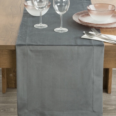 Takoy Sametový stolní běhoun MELINDA 40x140 cm v ocelové barvě s ozdobným lemem-HF-452197 | 40 x 140 cm