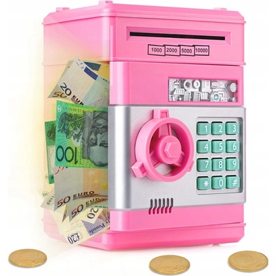 Pokladnička click4TOYS růžová plastová s uzamykáním na heslo 20 cm