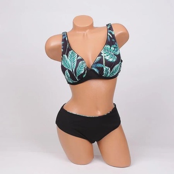 Image 1 of Дамски бански от две части в черно с листа - чашка c/d