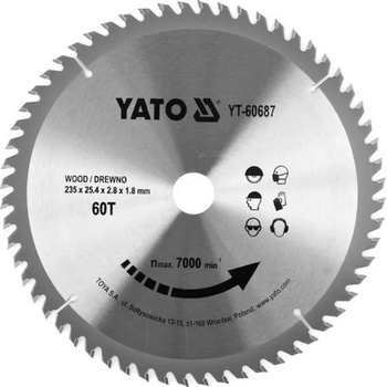 Image 1 of TOYA Карбиден диск за циркуляр, за рязане на дърво YATO, Ф 235 x 25.4, T 60 (60687)