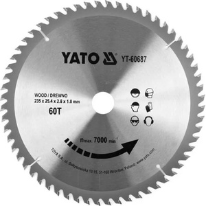TOYA Карбиден диск за циркуляр, за рязане на дърво YATO, Ф 235 x 25.4, T 60 (60687)