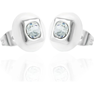 BM Jewellery Náušnice keramické kruh se zirkonem bílé S11268050