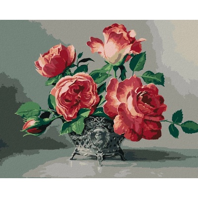ZUTY Malování podle čísel ZÁTIŠÍ RŮŽOVÉ RŮŽE VE ZDOBENÉ VÁZE PIETER WAGEMANS 40 x 50 cm vypnuté plátno na rám