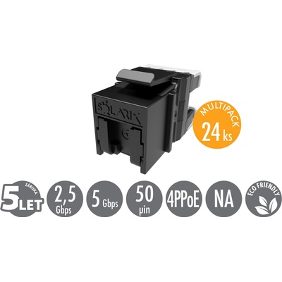 Solarix keystone UTP RJ45 cat6 rychlozařezávací 24ks Keystone, c6, UTP, RJ45, černý, pro kleště SXKJ-NA-BU, SXKJ-6-UTP-BK-NA, 24ks 25286813