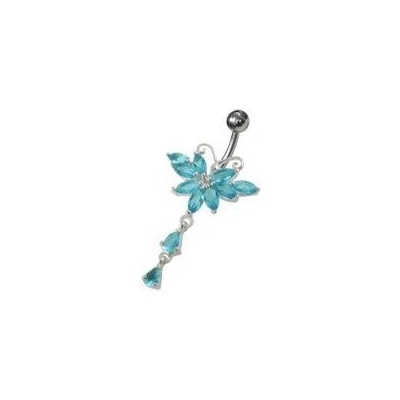 S4U Stříbrný piercing do pupíku motýlek (tyrkysová) BP01295-Q