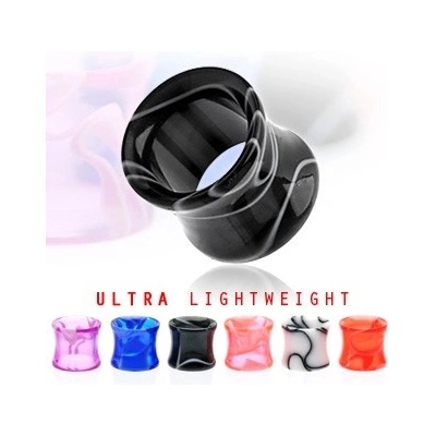 Šperky eshop tunnel do ucha UV mramorový sedlový s vířícím vzorem C4.17 bílá černá