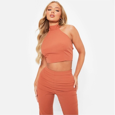 I Saw It First Къса блуза I Saw It First ISAWITFIRST Textured Halterneck Crop Top Co-Ord - RUST