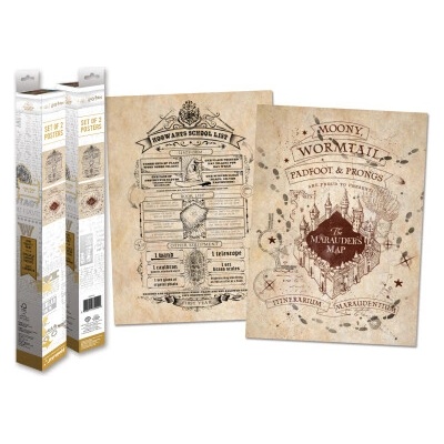 CurePink: | Set 2 kusů plakátů Harry Potter: Pobertův plánek a Školní seznam (38 x 52 cm) [PPB35442]