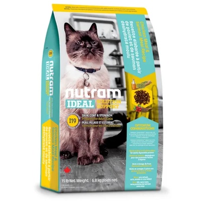 I19 Nutram Ideal Solution Support Sensitive Skin, Coat and Stomach Natural Cat Food, Рецепта с Пиле, Сьомга и цели Яйца, За котки с чувствителни стомаси или проблемна кожа и козина от 1 до 10 години, Канада - 1.8 кг