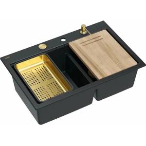 Quadron Unique Marc 120 вградена работна станция черно-златна 76x50 см (HQC7650U7_PVDG1) Мивка за вграждане