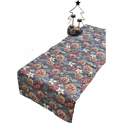 LKV Lomnice Textilní běhoun Vánoce tmavě modrá s motivem šišek 30x120cm