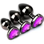 SuperLove Heart Jewel Butt Plugs Training Kit Black-Purple
