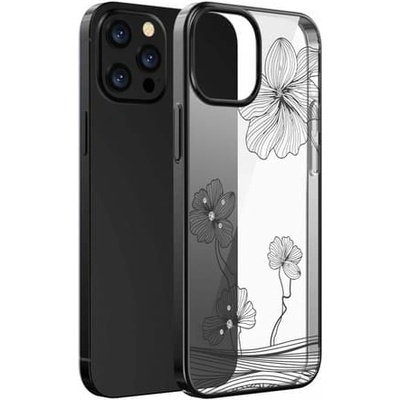 DEVIA Кейс за Iphone 13 Pro, на цветя с диаманти, Черен - Devia
