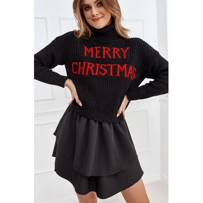 Loose Christmas turtleneck sweater čierna