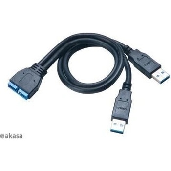Akasa AK-CBUB12-30BK USB 3.0 ext to int cable, 2 x Type A USB3.0 to internal USB3.0 mobo 19