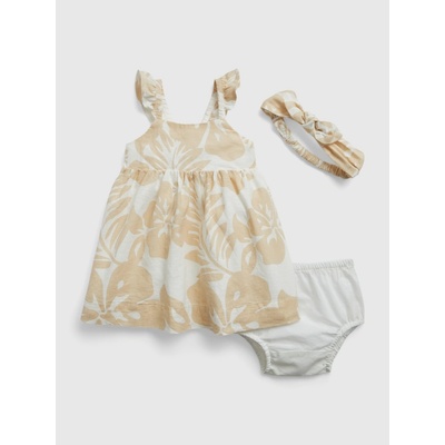 GAP Baby kvetovaný set zo zmesi ľanu Béžová