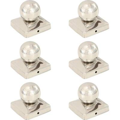 vidaXL Krytky Na Plotové Sloupky 6 Ks S Koulí - Nerezová ocel / 81 x 81 mm - 11461.145494