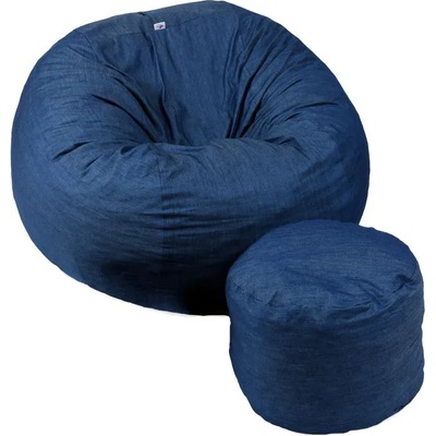 Pufrelax Комплект, Барбарон с табуретка за крака 900л. , King Size XL - Denim, Перящ се калъф, Трансформира се в легло, Пълнеж с микс от мемори пяна и дунапрен, Гама Premium