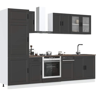 vidaXL Комплект кухненски шкафове от 8 части "Porto", черно инженерно дърво (3314812)