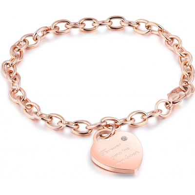 Šperky Eshop Ocelový měděné barvy srdcovitý zámek nápis Forever you´re my love zirkon S67.12