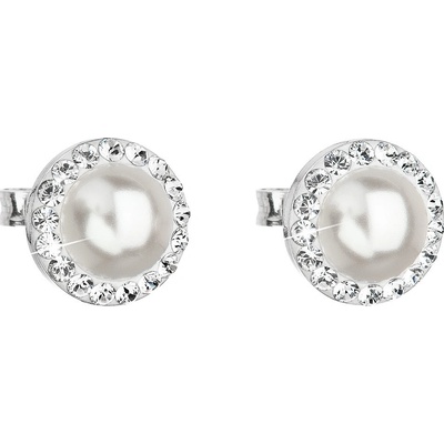 Pavona Stříbrné náušnice pecka s krystaly Swarovski a bílou perlou kulaté 31214.1