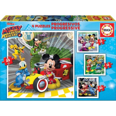 Educa Mickey Roadser Racers progresívne 12-16-20-25 dielov