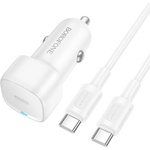 BOROFONE Зарядно за автомобил - Borofone (BZ34A Cloud) - включен Type-C кабел, Single Type-C, PD20W, 12-24V - Бял