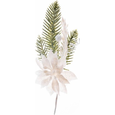 Vetvička MagicHome Vianoce, s kvetom poinsettia, biela, 23 cm