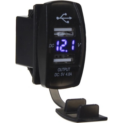 2x USB zásuvka Rocker s voltmetrem, modrá, 34566B