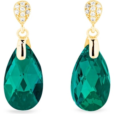 Spark stříbrné pozlacené náušnice s krystaly Swarovski Elements zelená kapka Dainty Drop KWG610616EM Emerald