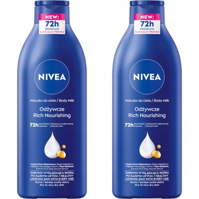 NIVEA Výživné tělové mléko hydratační 72h pro suchou pokožku 400ml x2