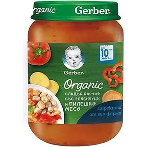Gerber Organic пюре сладък картоф със зеленчуци и пилешко месо - 190 г