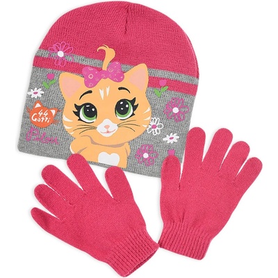 Dievčenská čiapka + rukavice CATS ružová