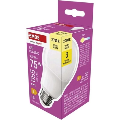 EMOS LED žiarovka Classic A60 / E27 / 9,5 W 75 W / 1055 lm / teplá biela ZQ5E51