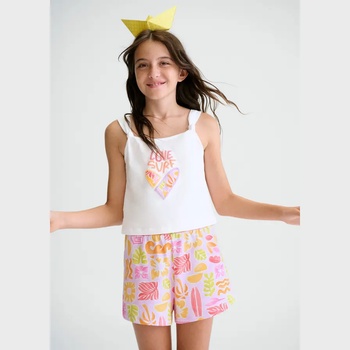 Mayoral Комплект бял потник Love Surf и многоцветни къси панталони за момче Mayoral