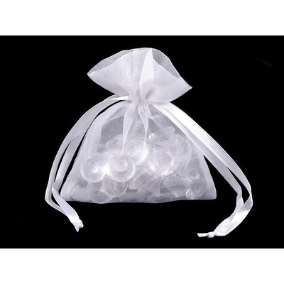 Dárkový pytlík s kovovým leskem 8x10,5 cm organza shine - bílá (10 ks)