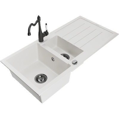 Mexen Andres гранитна мивка с 1, 5 камери с отцедник и кухненски смесител Carla, бял - 6515-20-670700-70 (6515-20-670700-70)