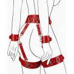 SuperLove Premium Waist & Thighs Handcuffs Restraint Kit Red