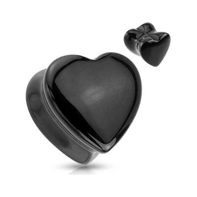 Šperky4U plug do ucha srdce černý onyx PL01151-06